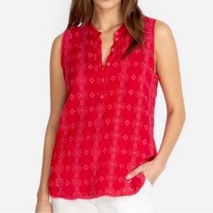 Johnny Was Laia Red Boho Eyelet Button neck Tank Top